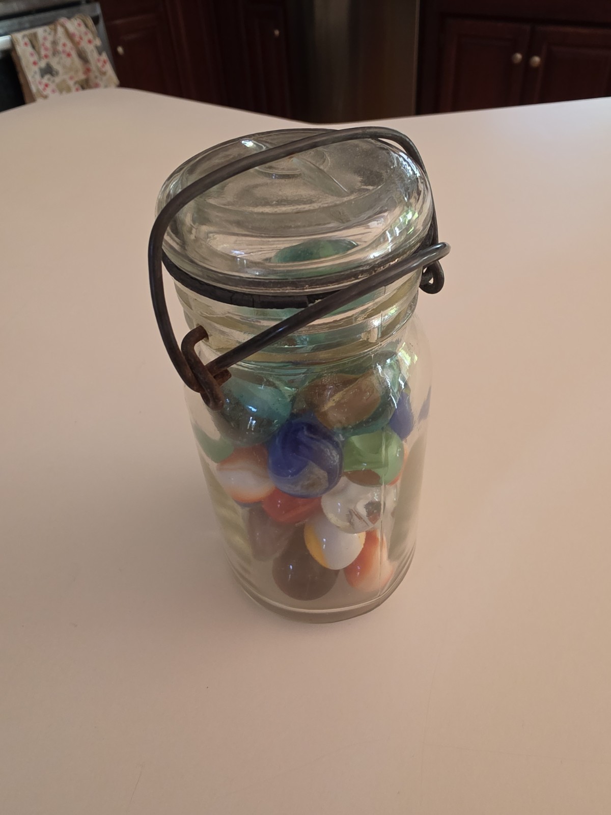 Vintage 5″ Glass Jar Filled With Marbles – Estate Find