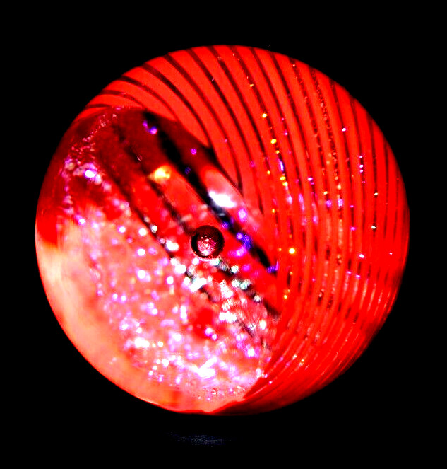 JAMES ALLOWAY GLASS MARBLE/1.372″-DICHROIC RED VORTEX #3528-GRASS,ORANGE,VIOLET+