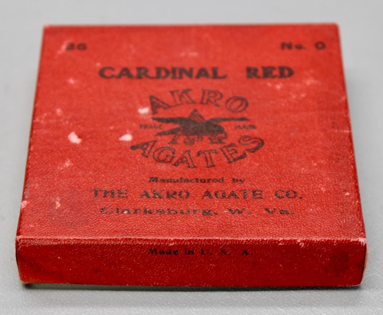 RARE BOX OF 25 AKRO AGATE NO. 0 CARDINAL RED MARBLES • EXCELLENT CONDITION