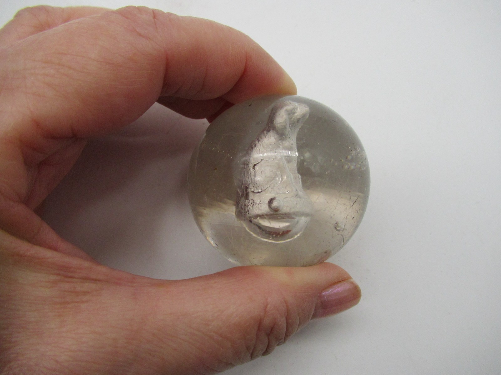 Antique Handmade German Sulfide Marble 1 3/4″ with Sitting Dog Orig Pontil