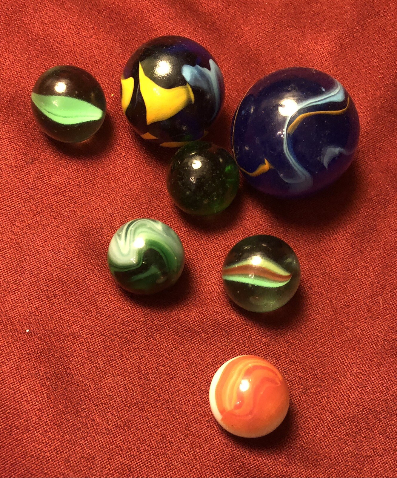 7 Machine-Made Boulder Marbles 5 x 15/16” + 1.5”, 1 5/8”