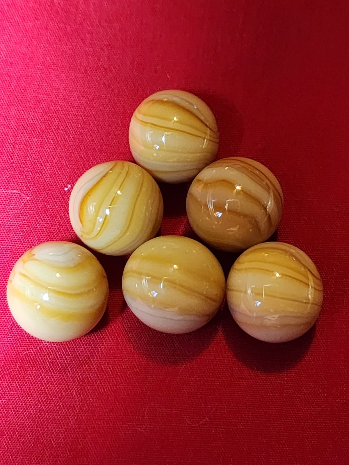 6 MARBLE KING 5/8″ + OR – LIGHT WOODIE CARAMEL MARBLES. $9.99