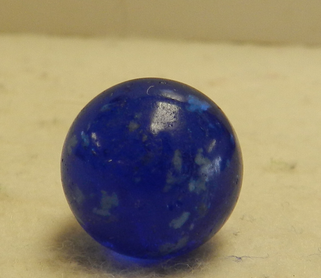 #16275m Vintage German Handmade Blue Glass Mica Marble .58 Inches