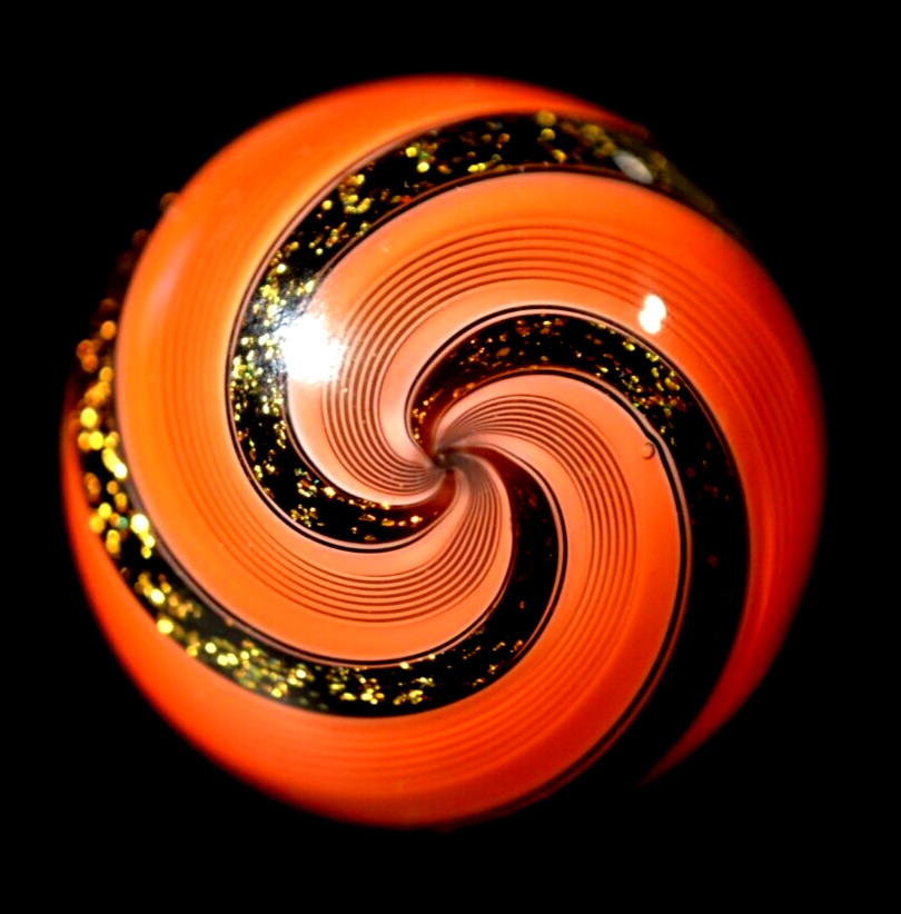HOT HOUSE GLASS MARBLE/1.726″-TOMATO RED LATTICINIO STYLE W/DICHROIC-WORLDWIDE
