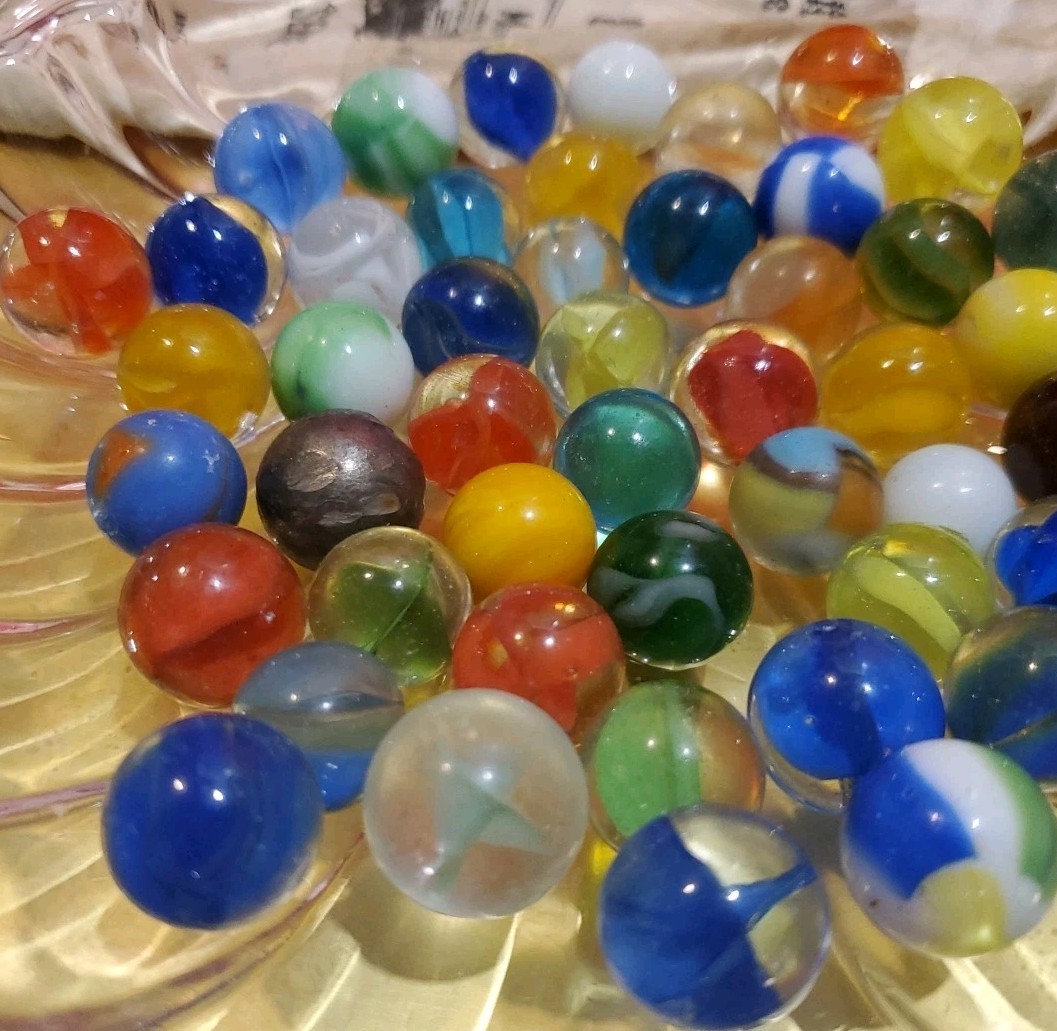 VTG Akro Vitro Style Marble Lot 50pc Catseye Shooter Steelie Mayflower Bag