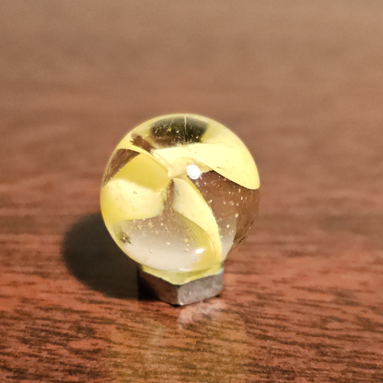 Vintage CE Bogard Cadmium Glow Yellow 4-Lobe Floppy .593″ Glass Marble
