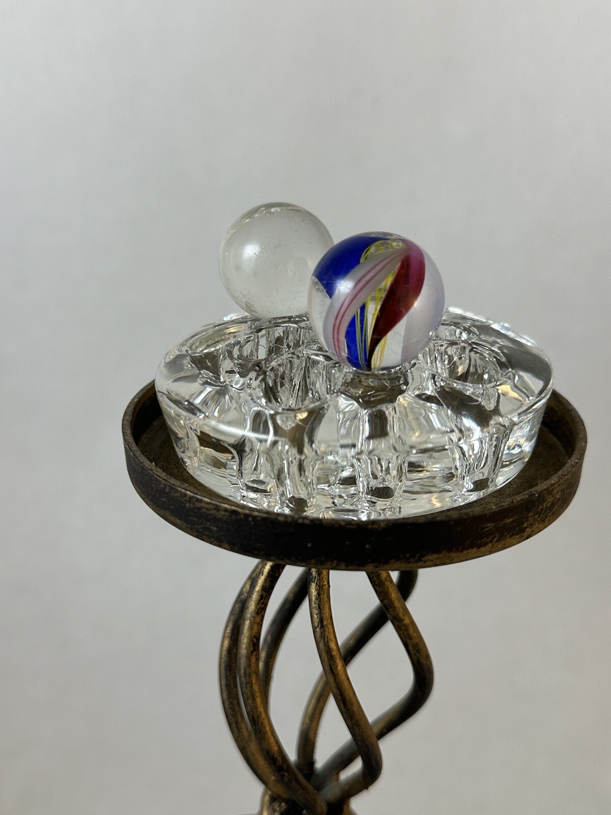 2 MARBLES CLEAR 39/64 & RED, WHITE & BLUE SWIRLS w/ YELLOW LATTICE CORE 77/128