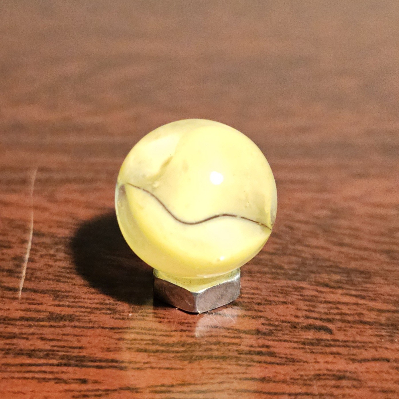 Vintage CE Bogard Cadmium Glow Yellow 4-Lobe Floppy .593″ Glass Marble