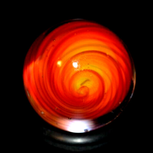 BRYAN TRILLAS GLASS MARBLE/.758″-BLUE BLACKLIGHT FIERY CORKSCREW-GOLDENROD,ORG+