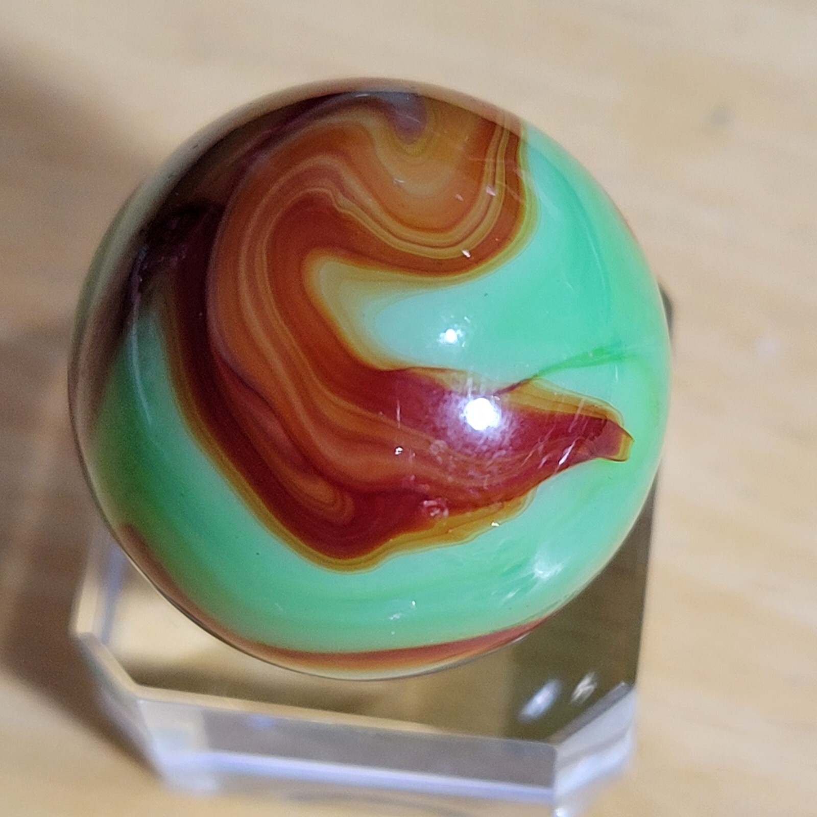POLISHED MINT ALLEY AGATE WOODLAND CAMO 1932-1936 PENNSBORO BOULDER .949″ 2B/04