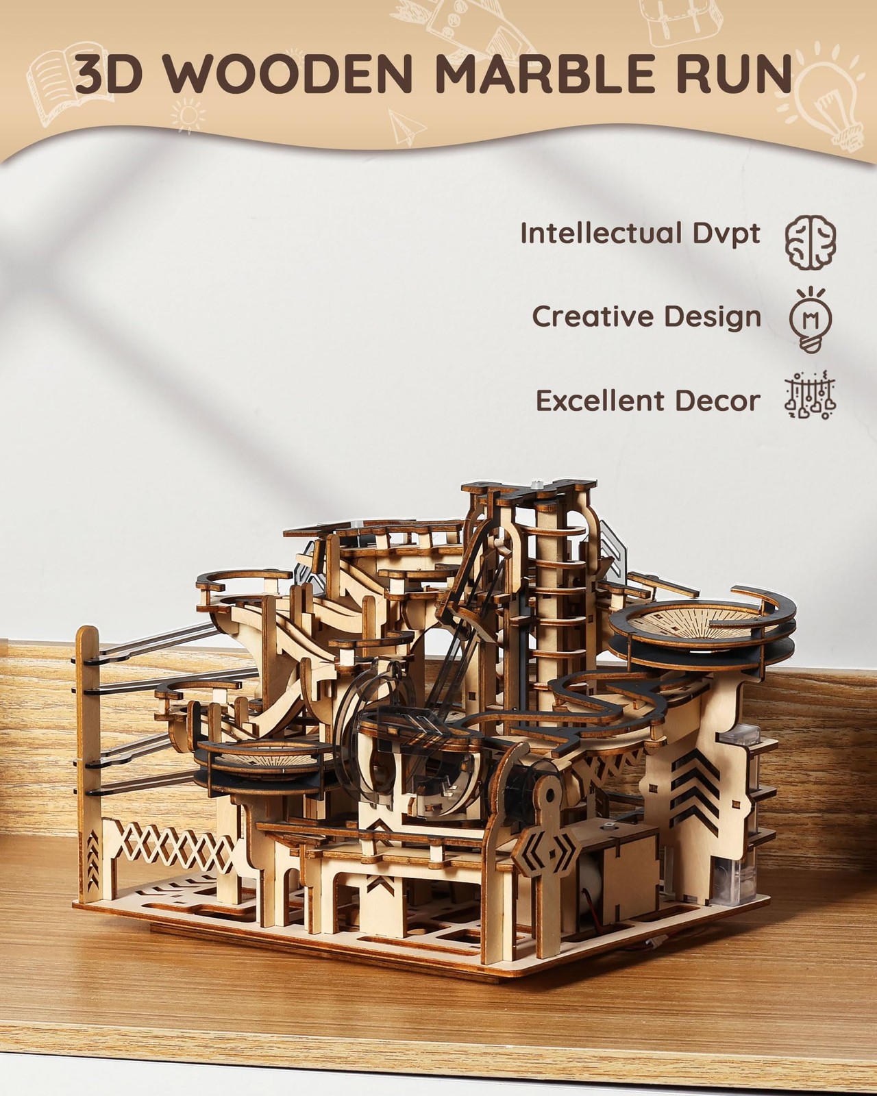 Sainsmart Jr. 3D Wooden Puzzles for Adults, Electric Marble Run Large
