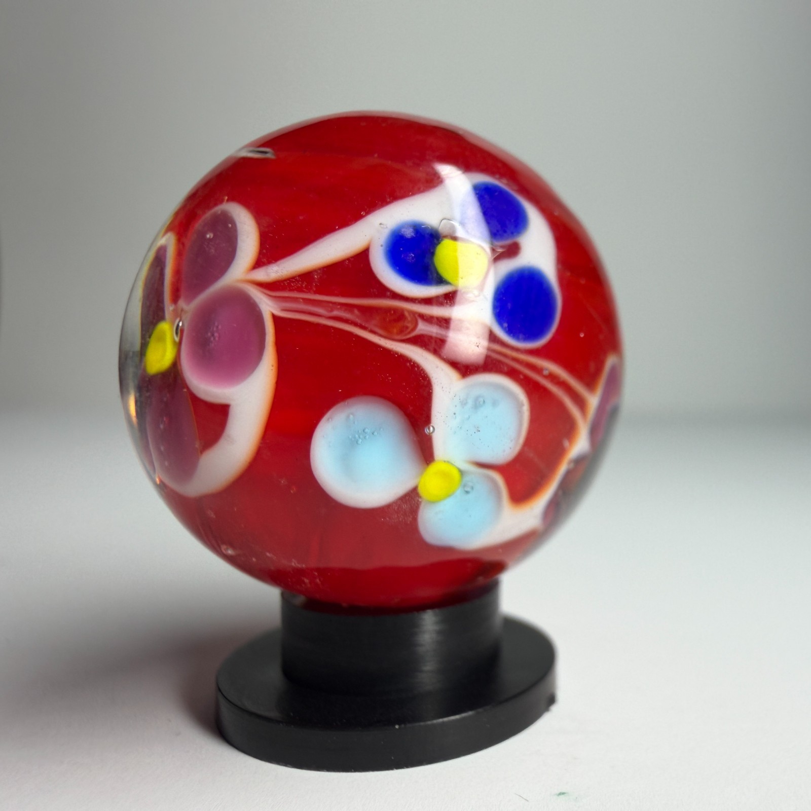 22mm DAHLIA Flower Handmade Glass Red Blue Pink Marble ball 7/8″ SHOOTER + Stand