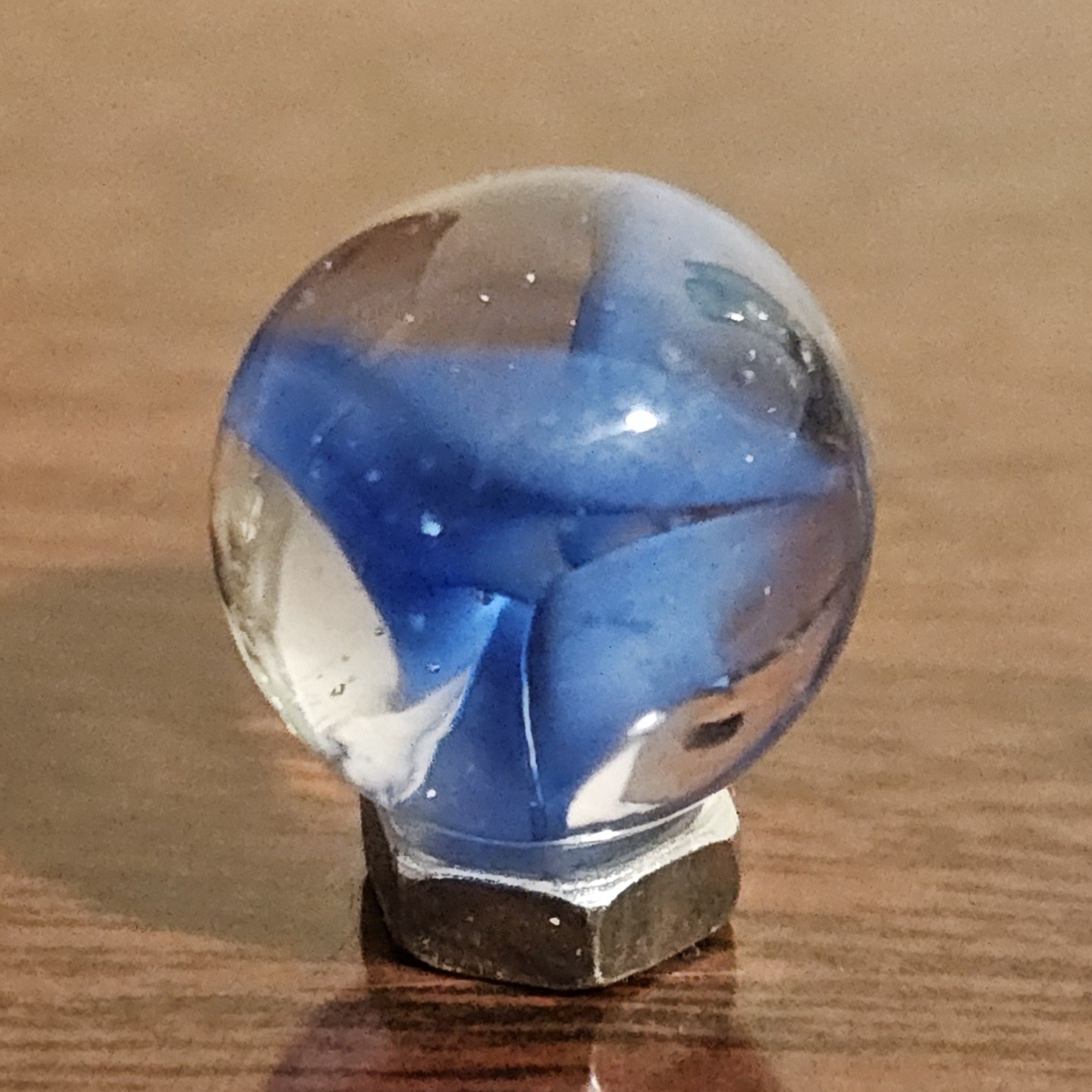 Vintage CE Bogard Blue Floppy 4-Lobe Cats Eye .593″ Glass Marble