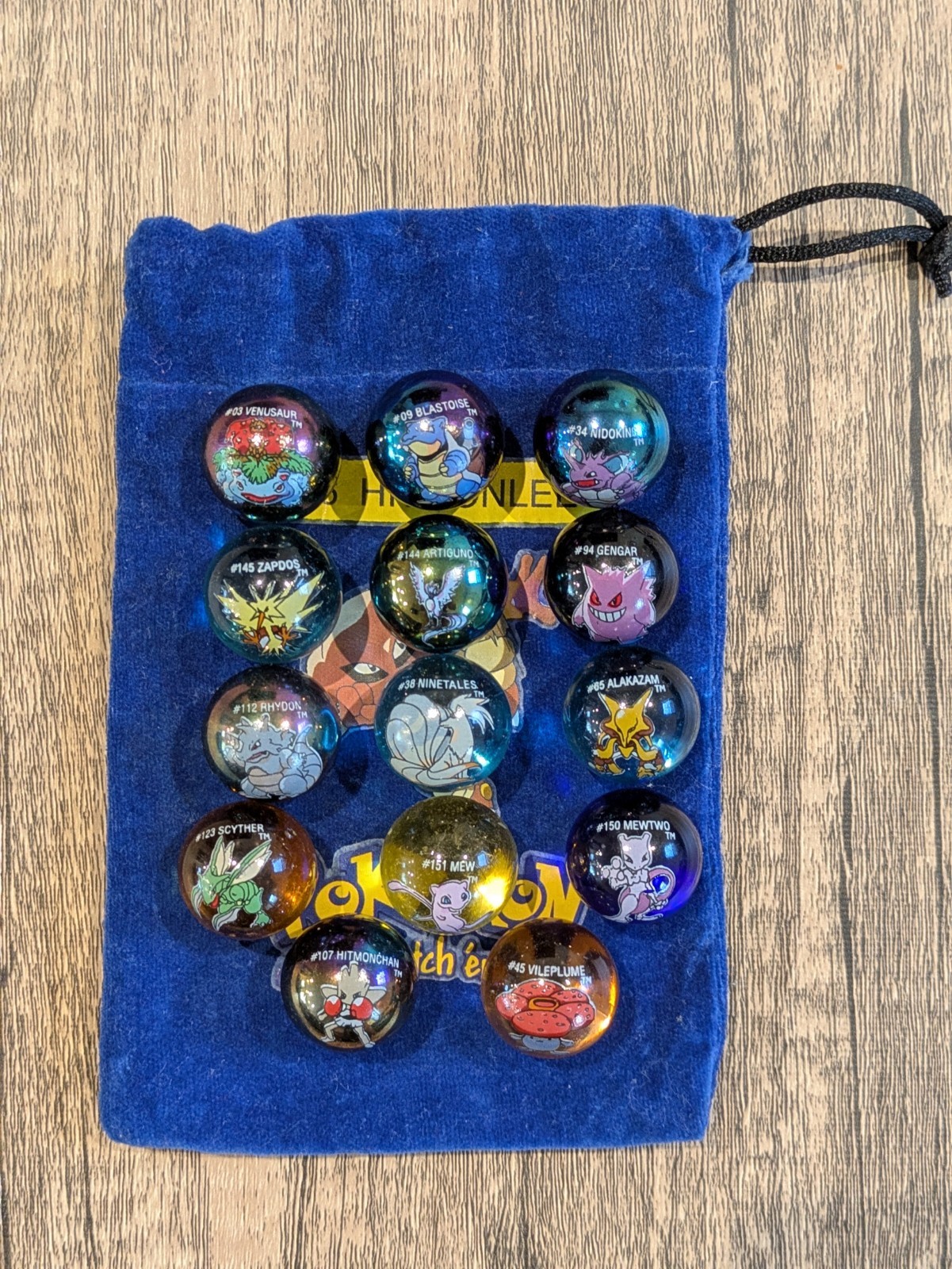 Vintage 1999 Pokemon Marbles – Lot Of 14 Rare Marbles With Hitmonlee Bag