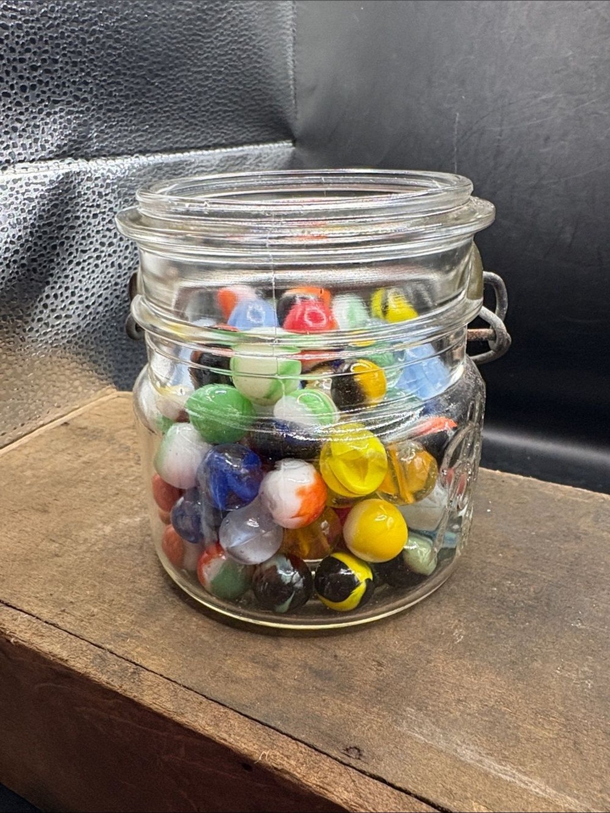 Vintage Ball Jar Filled with vintage Colorful Marbles