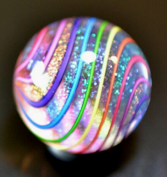 JAMES ALLOWAY GLASS MARBLE/1.166″-RAINBOW GLITTERBALL # 332-LIJE,MAGENTA,VIOLET+