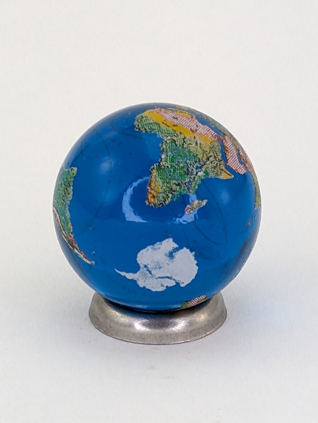 Blue Glass Marble Earth Globe Metal Stand Doll Size .875-inch Planet 22 mm