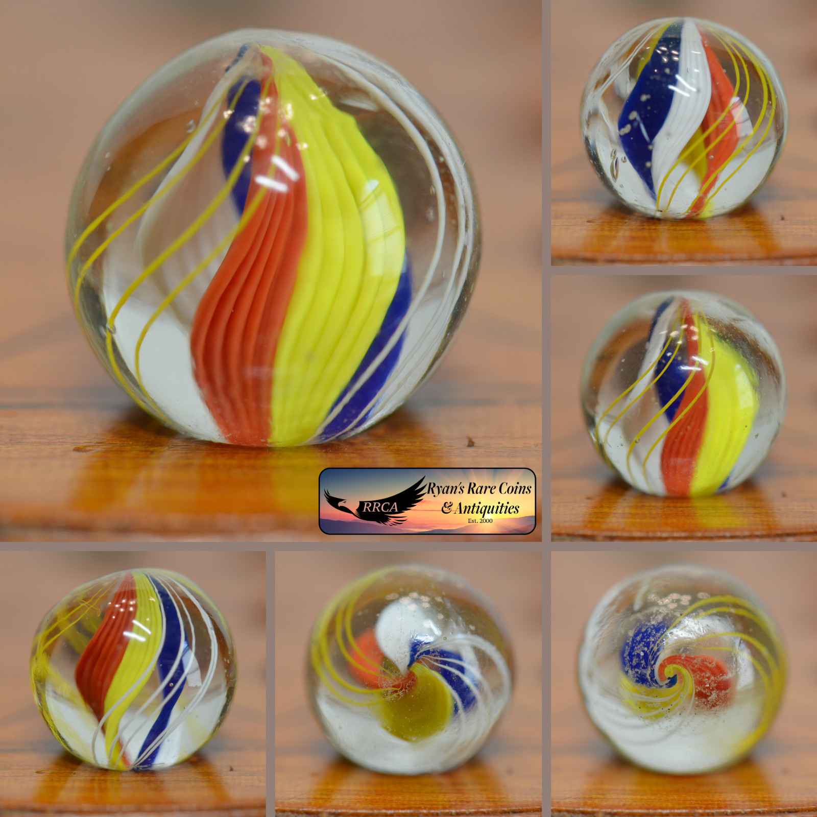 Handmade Divided Core Marble 11/16 in, Possibly Buffed, Germany 1860-1920, S1523
