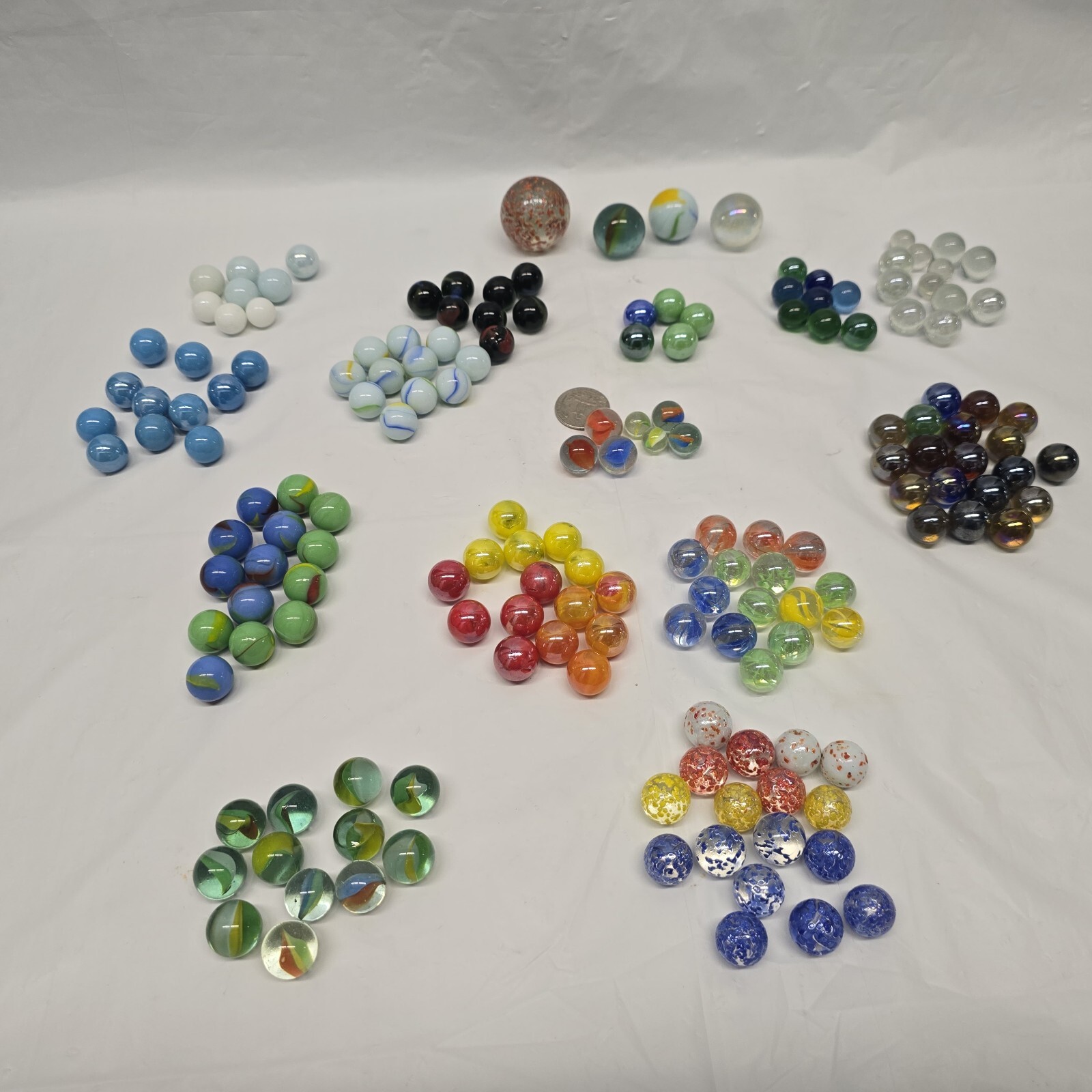 Huge Lot Of Vintage Marbles 165+ Large And Small 18 Mixed Varieties