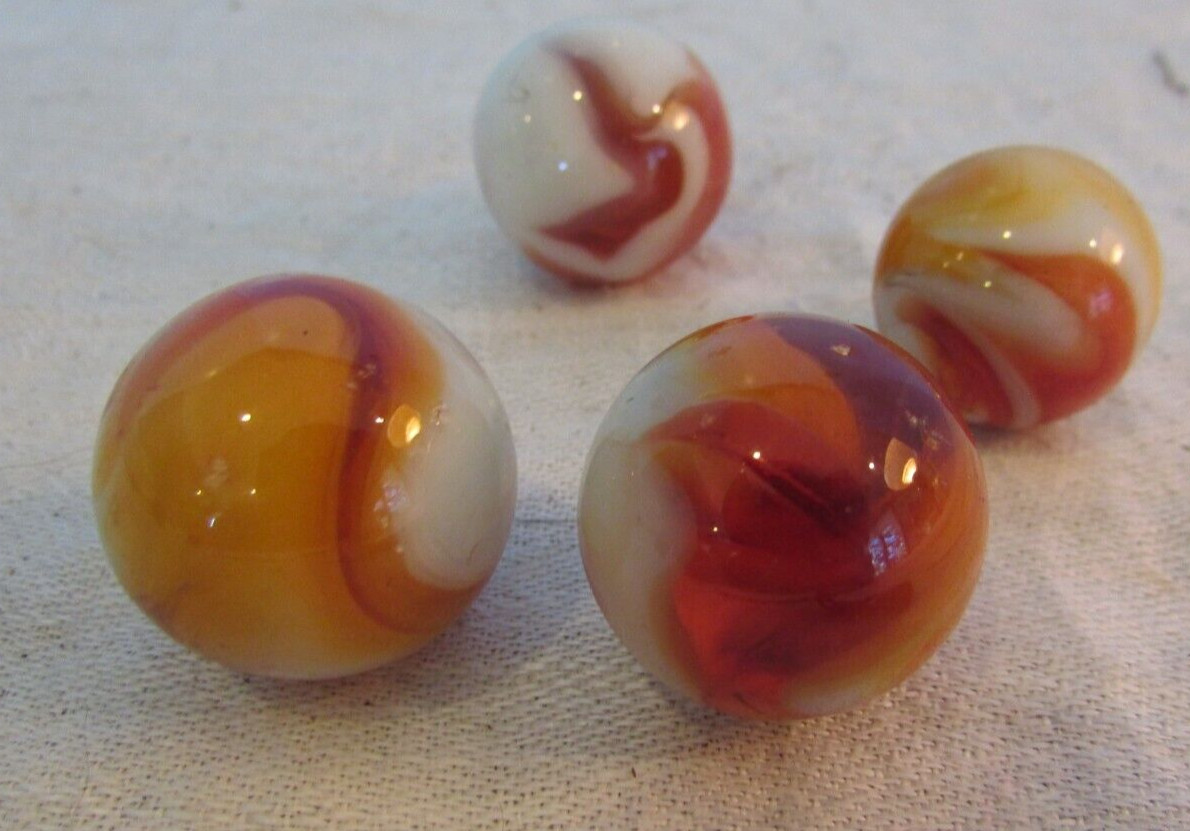 4 SHOOTER ORANGE/BROWN/WHITE vitro agate caged shooter cateye