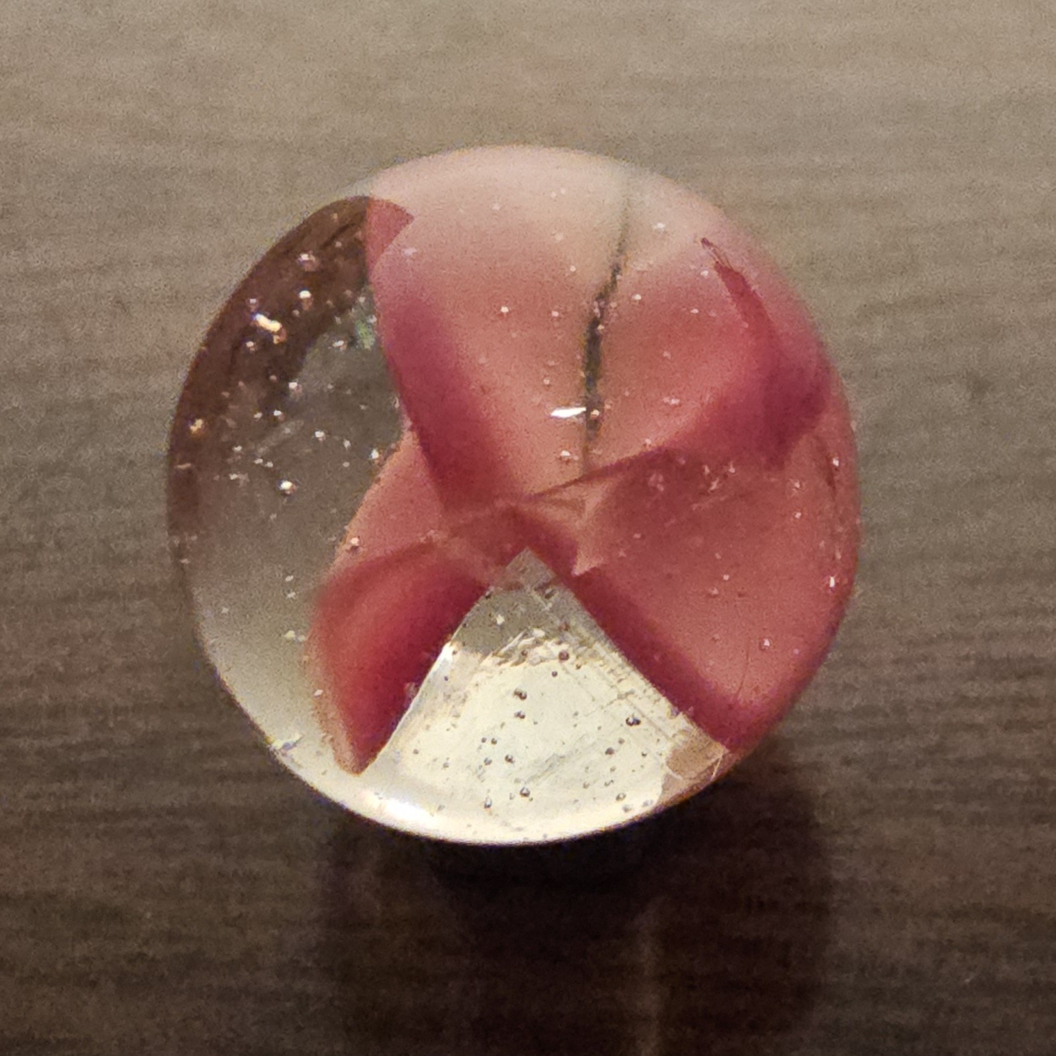 Vintage C. E. Bogard Rose 4 Lobe Hybrid Cats Eye .625 Glass Marble w Inclusion