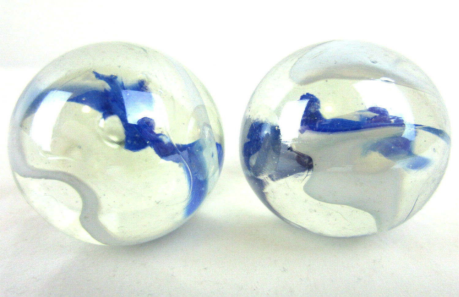 2 BOULDERS 35mm VAPOR Marbles glass ball Clear Blue White Giant HUGE Swirl