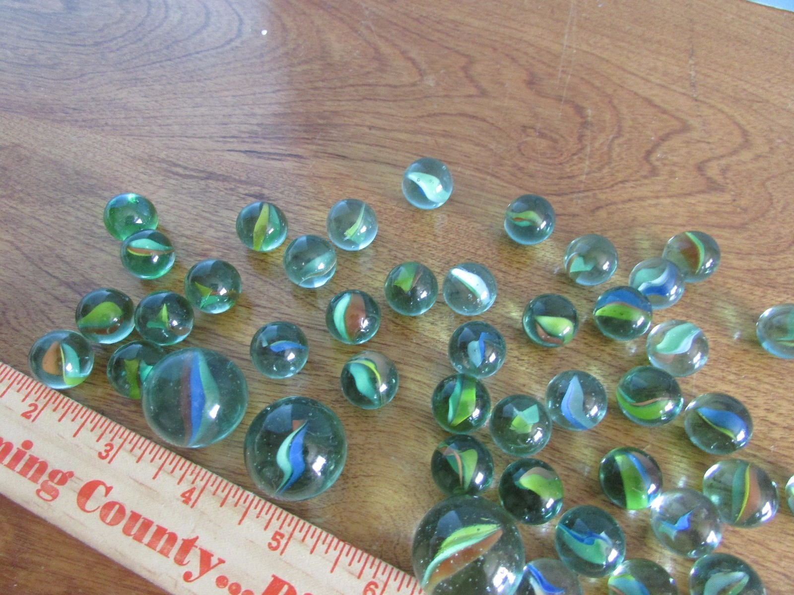 THREE SHOOTER blue, green & brown vitro agate caged shooter cateye 42 Marbles