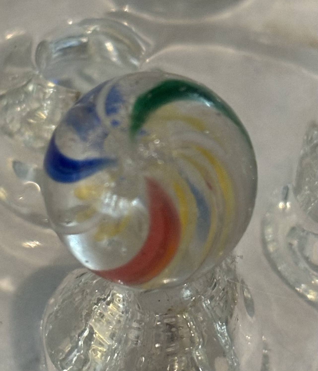 1900’s GERMAN YELLOW CORE LATTICINO PEE WEE DOUBLE PONTIL MARBLE w/COLOR RIBBON