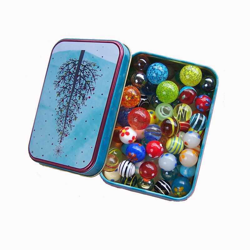 Traditional Classic Retro Glass Marbles In a Tin 40-72pcs Game Assorted Colour