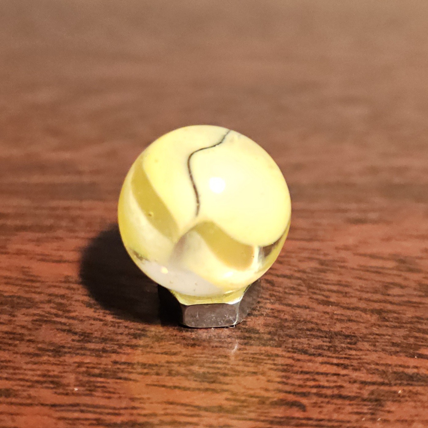 Vintage CE Bogard Cadmium Glow Yellow 4-Lobe Floppy .593″ Glass Marble