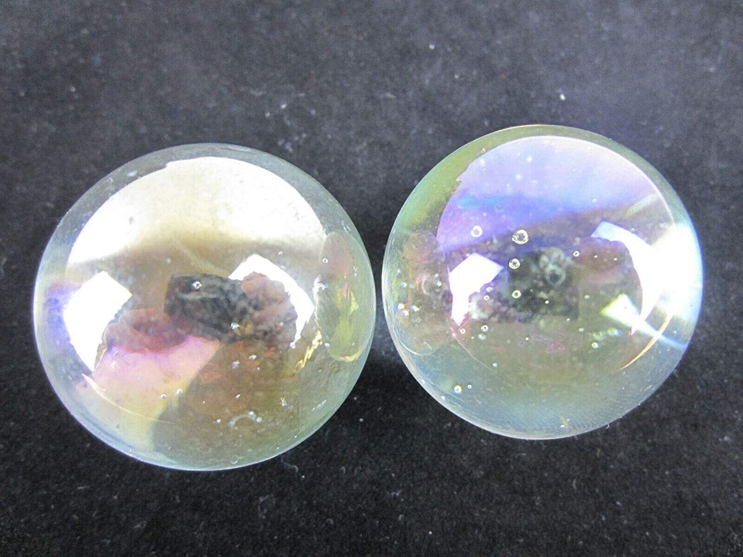 2 BOULDERS 35mm SOAP BUBBLE Marbles Iridescent Clear Large Shooter