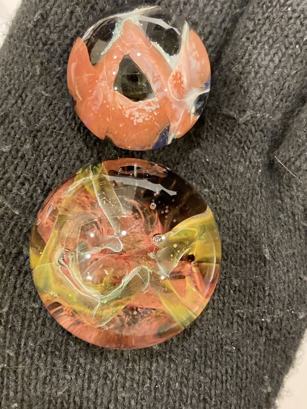 Glass Boro Marble Lot Of 2 Freemason Hand Made Art Sculpture Multi Color Design