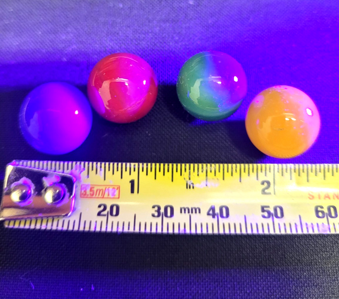 Vintage Marble 15mm (swirl) Blue, Red, yellow, green Glass Set Of (4)! EST 1962