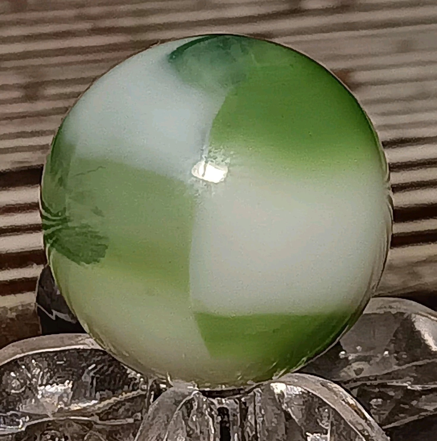 Marble King Rainbow Marble. HTF Type. Transparent Grasshopper. 5/8″ Mint. Glower
