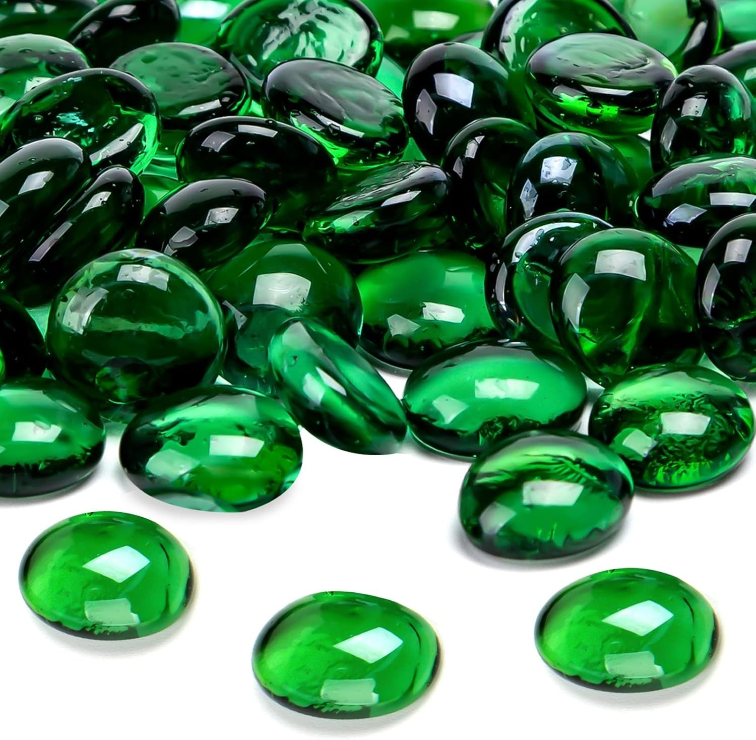 Translucent Green Flat Glass Pebbles, 0.6-0.7 Inches – Ideal for Crafts & Decor