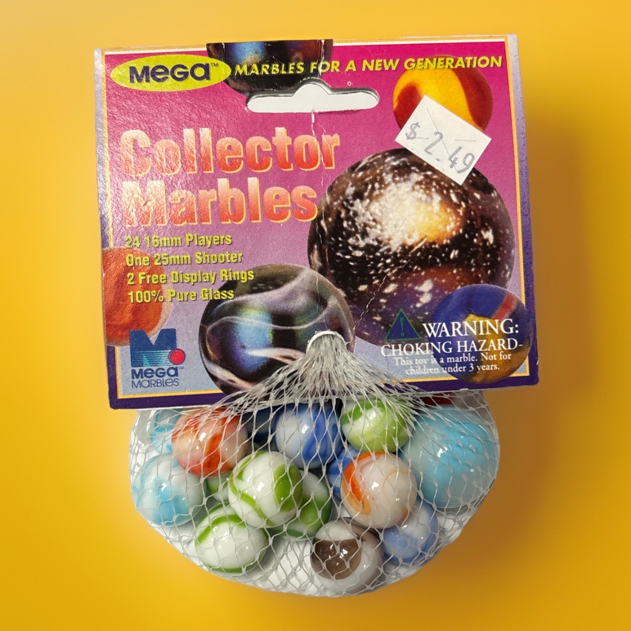 “OLD FASHIONS” Collectors Marbles- MEGA MARBLES Vintage Net Bag 24 16mm/1 25mm