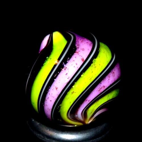 HOT HOUSE GLASS MARBLE/.696″-DICHROIC LIME & ROSE-FAST WORLDWIDE SHIPPING