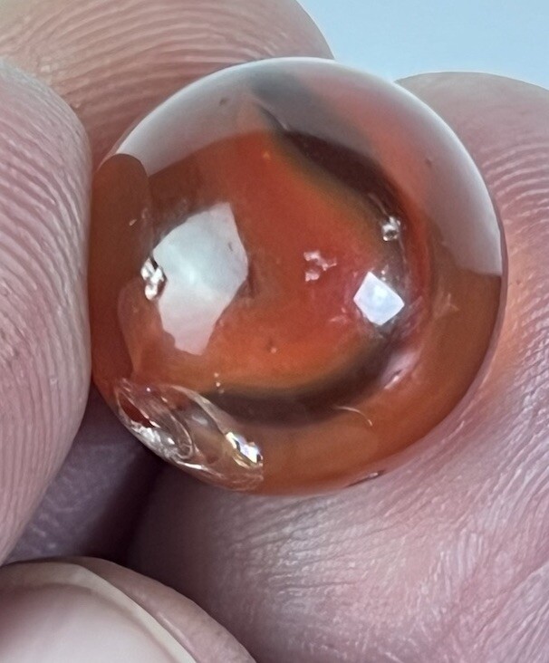 Vintage Akro Agate Peltier Art Swirl Glass Marble .61” Orange And Clear