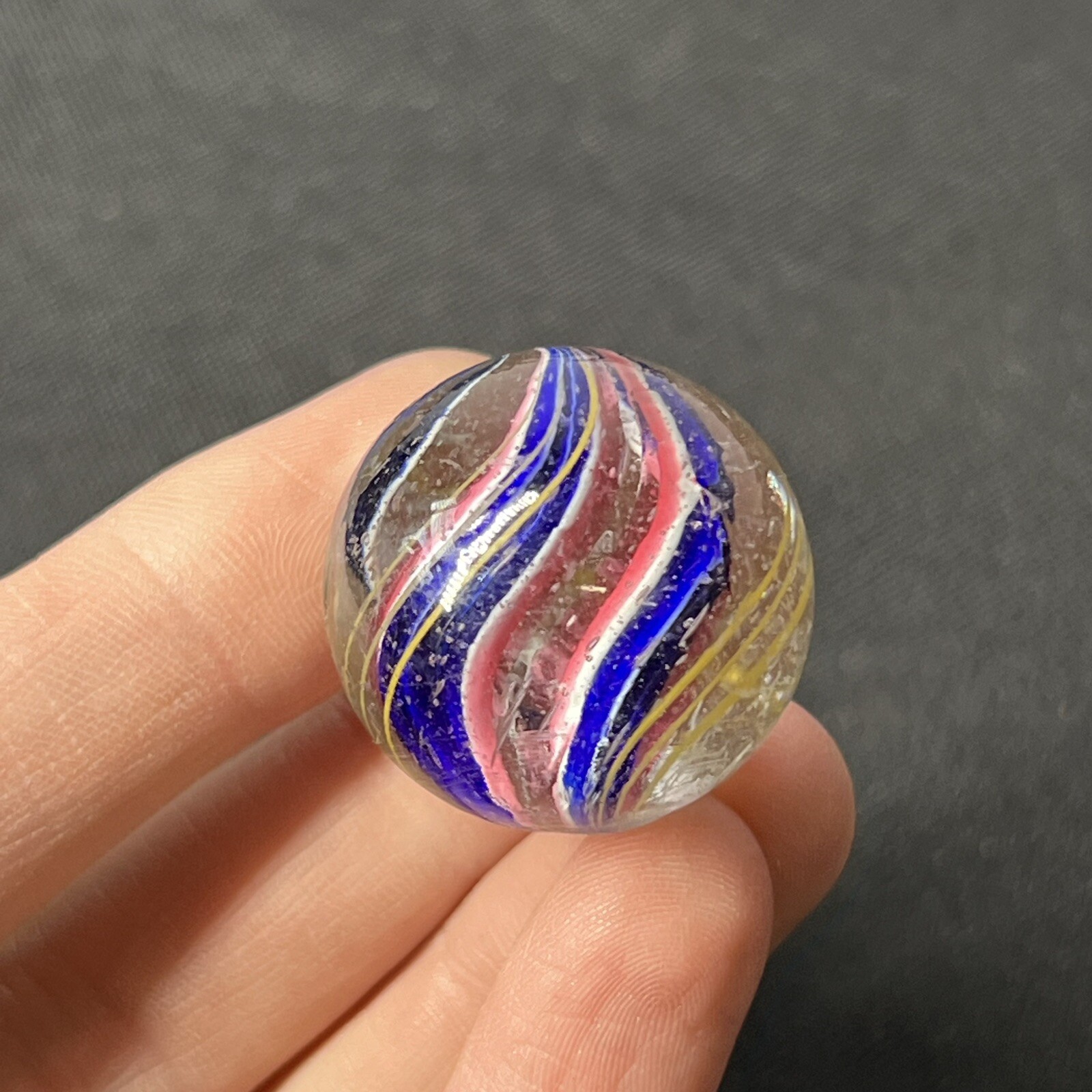 VTG German Handmade Solid Core Swirl Marble 1” Blue Pink Swirl