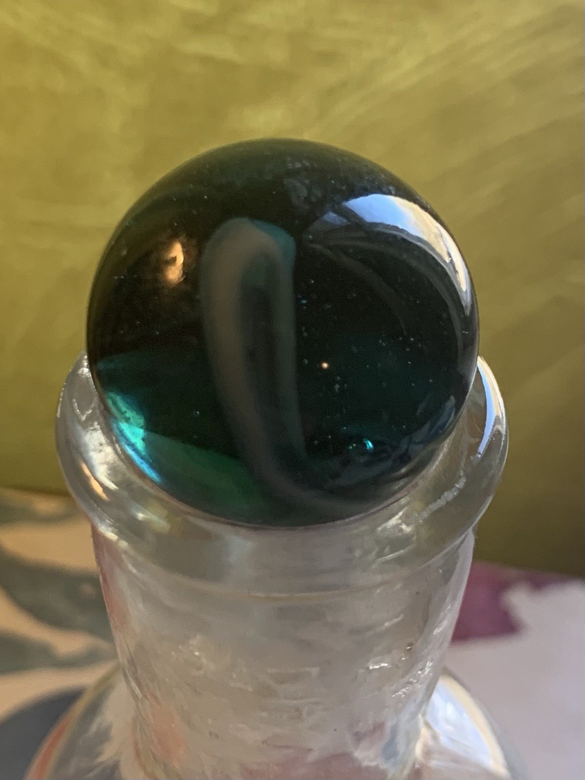 Transparent Teal Shooter Marble White Swirls Crease Pontil Mark 20 mm