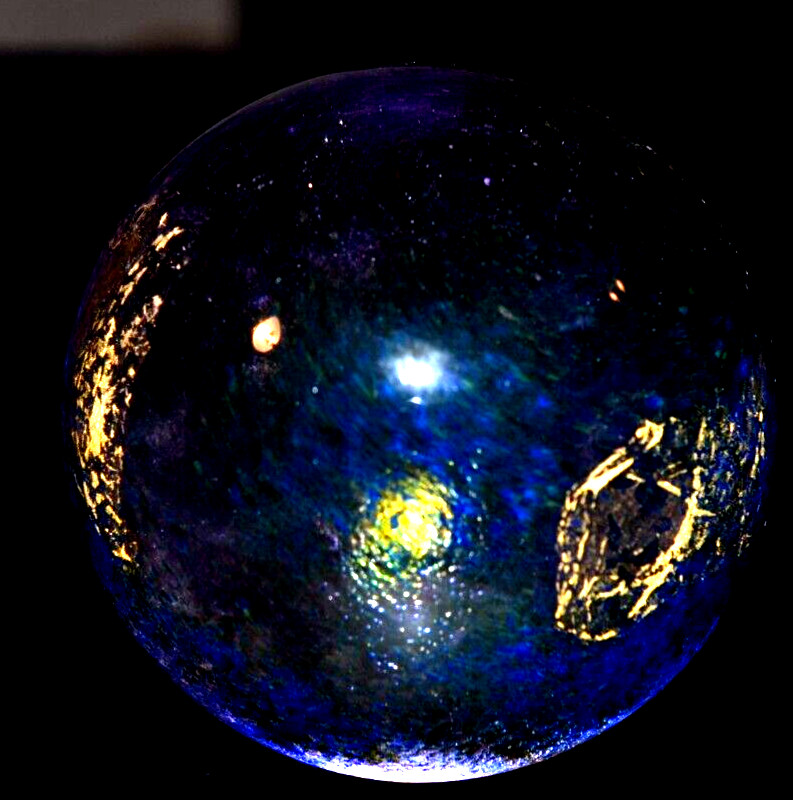 CHARLES CULBERT GLASS MARBLE/2.724″-TRANSPARENT DARK EARTH ABSTRACT-GOLD,VIOLET+