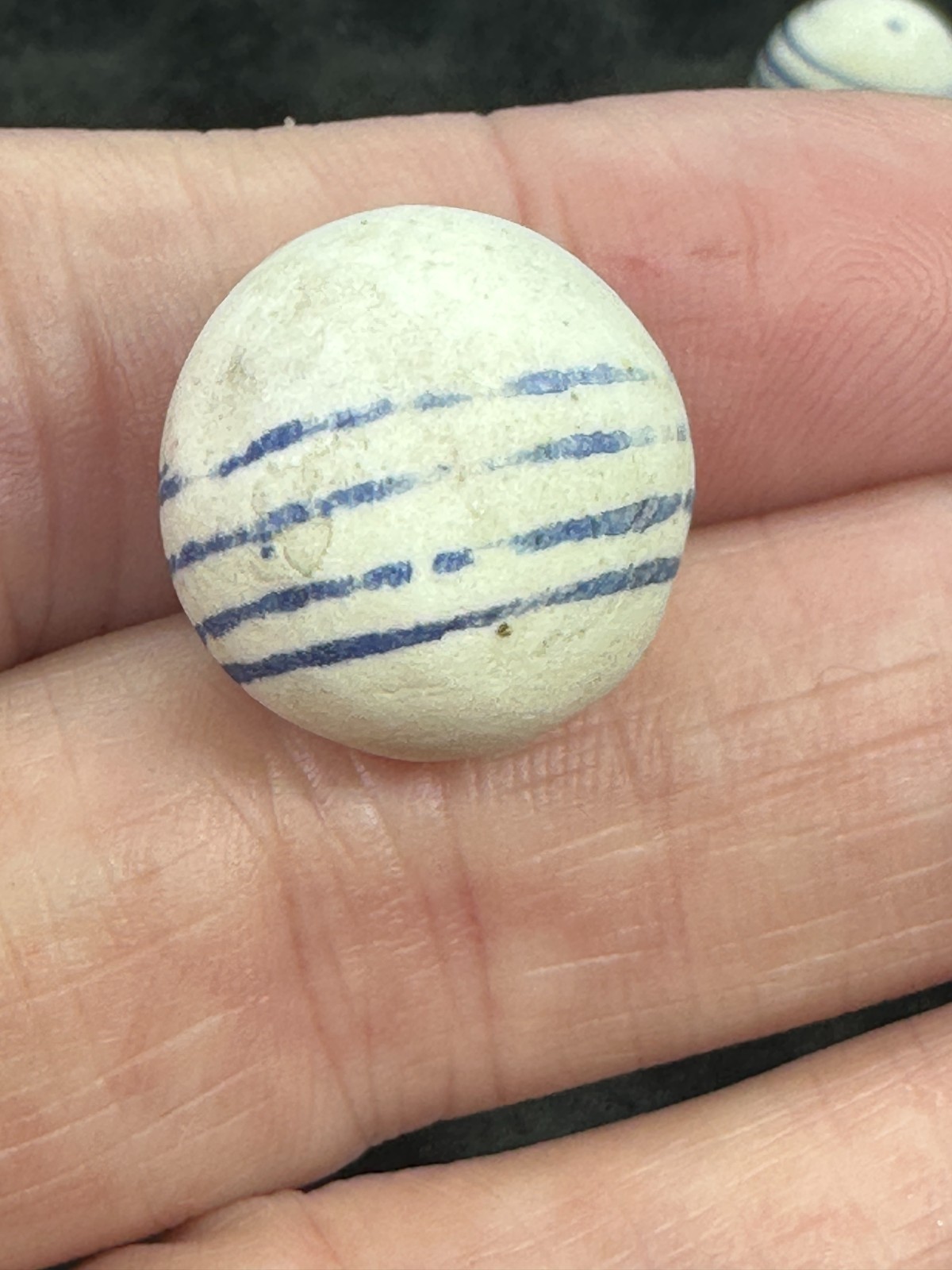 3 CHINA MARBLES ANTIQUE BLUE LINED 1800’s HANDMADE VINTAGE .74″-.77″ old toy