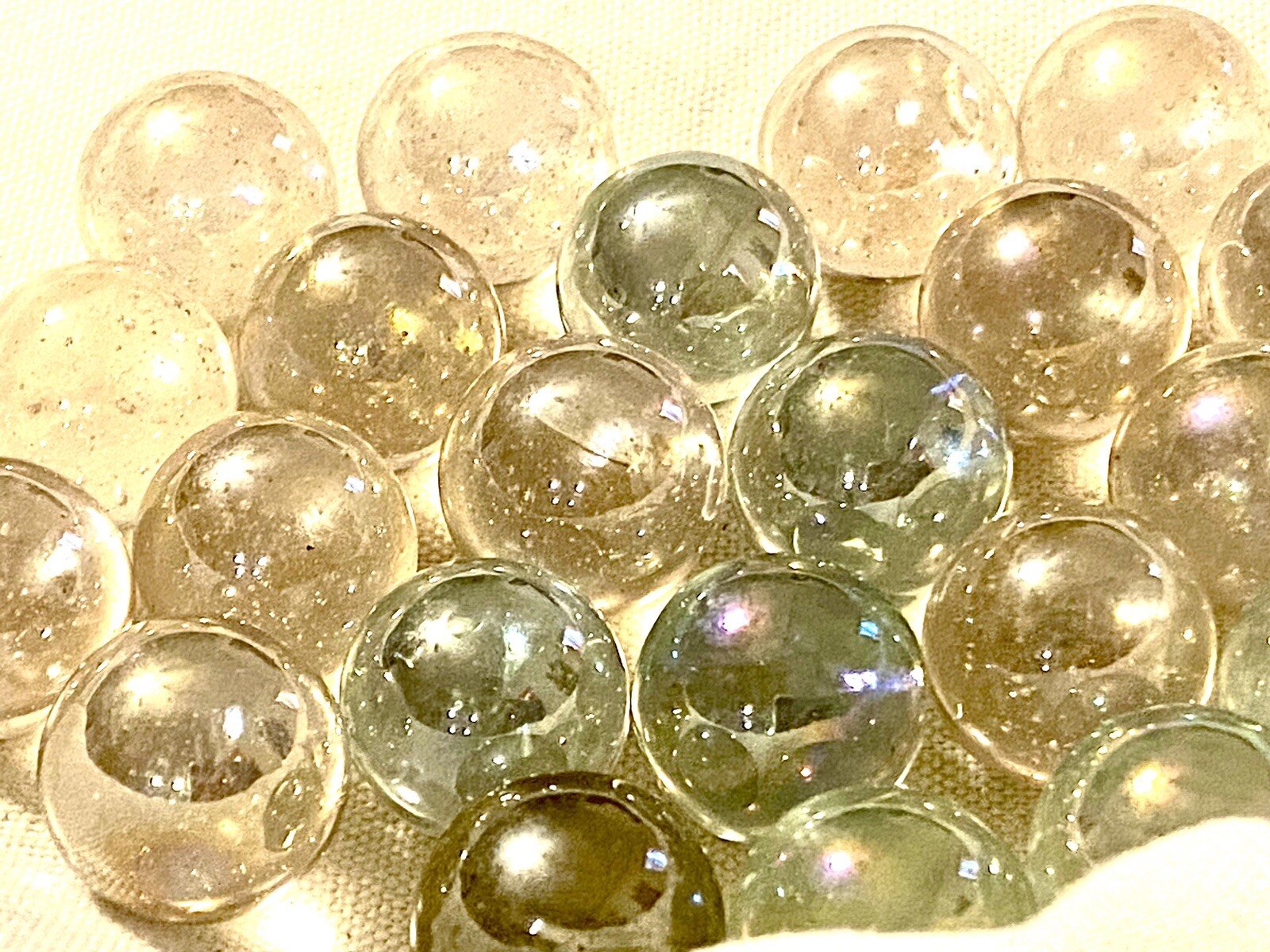 Vintage Glass Marbles Lot Of 25 Clear In Various Hues About 17cm