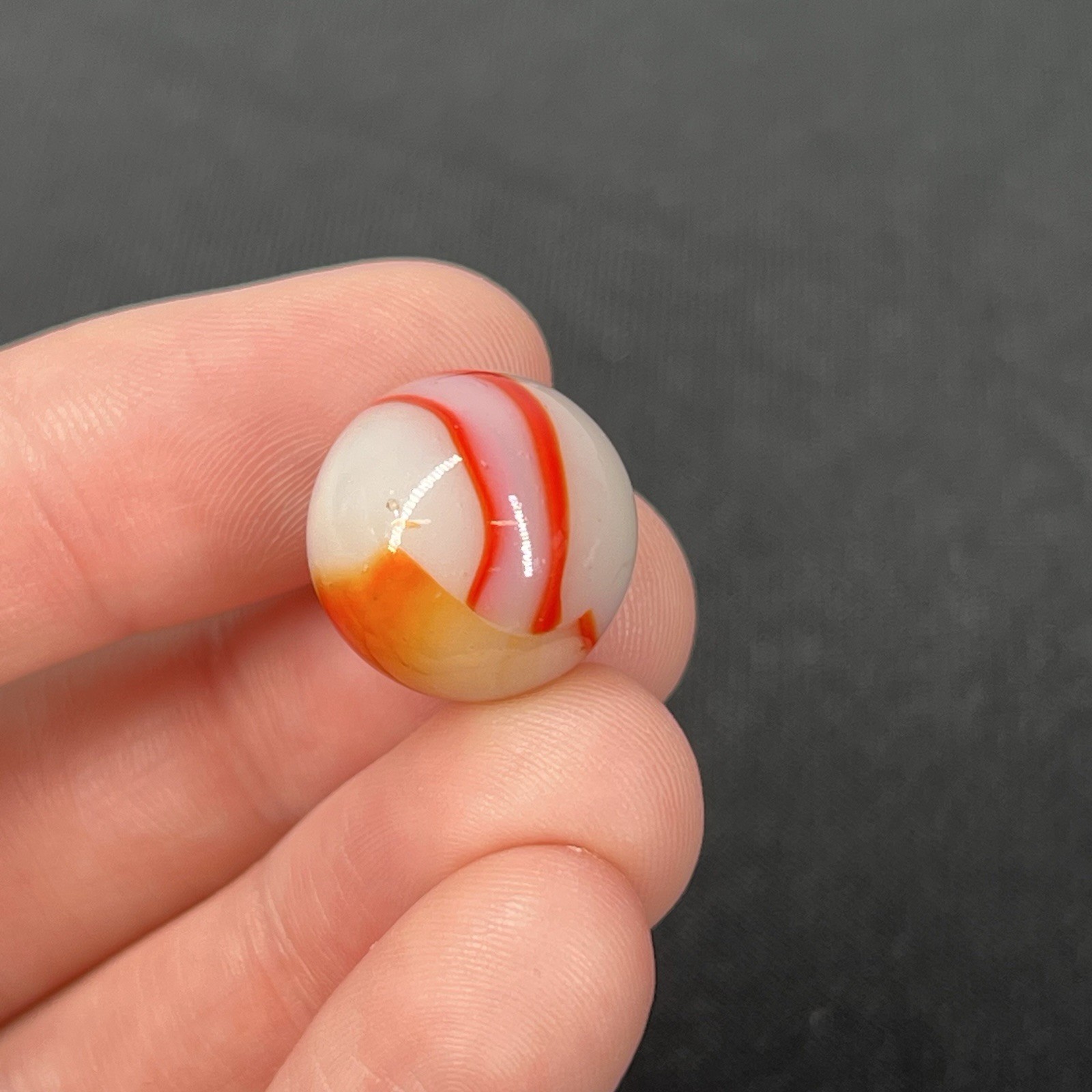 Vintage Glass Marble Christensen Akro Peltier Vitro .6” Orange White Cloudy