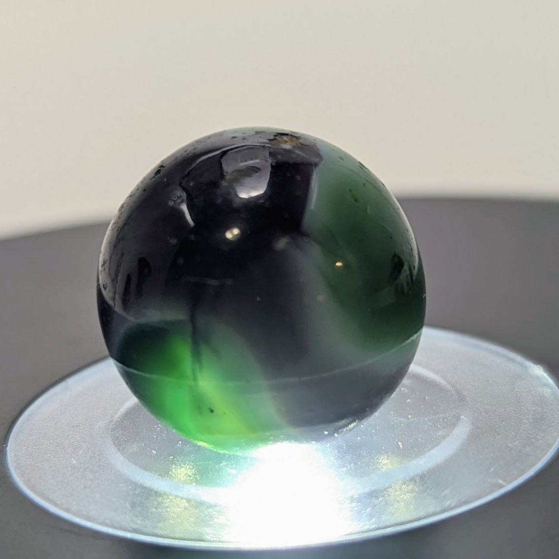 Vintage 1930s West Virginia Swirl Shooter Marble 0.86″ Translucent Green Purple