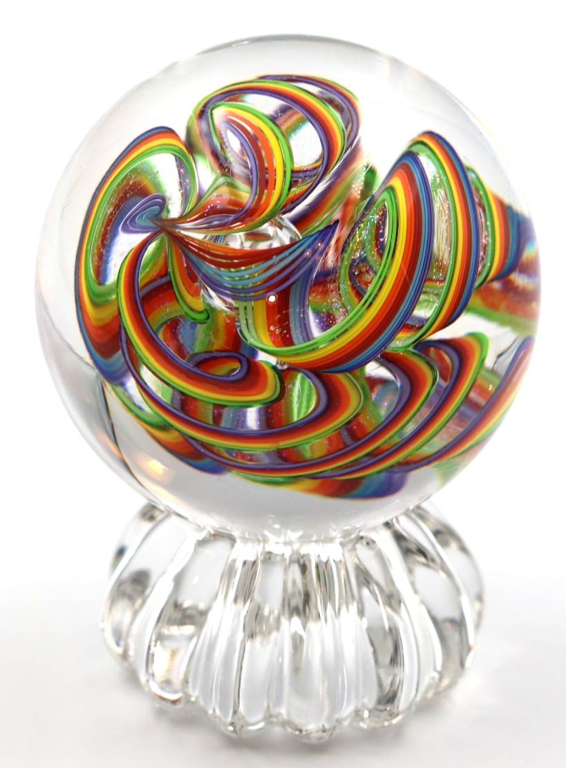 AWESOME Dichroic Cane JAMES ALLOWAY Art Glass Paperweight QUADMANIA Marble 2.6″