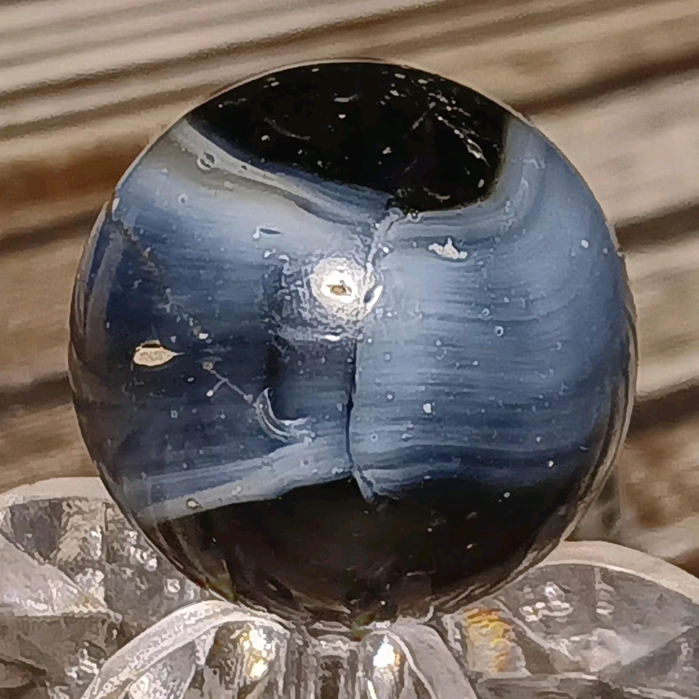 Peltier Glass “Skunk” Rainbo Marble. 5/8″ Near Mint.