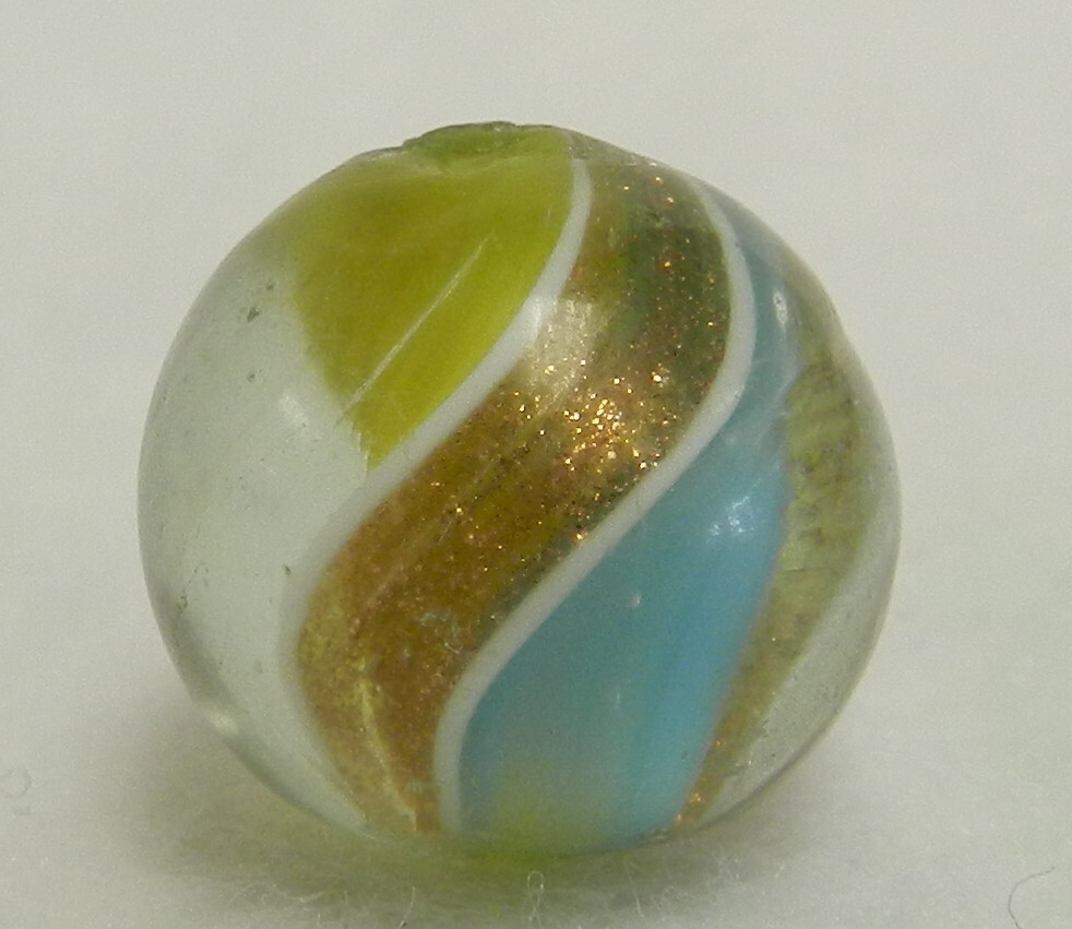 #17239m Vintage German Handmade 2 Color Ribbon Lutz Marble .65 In
