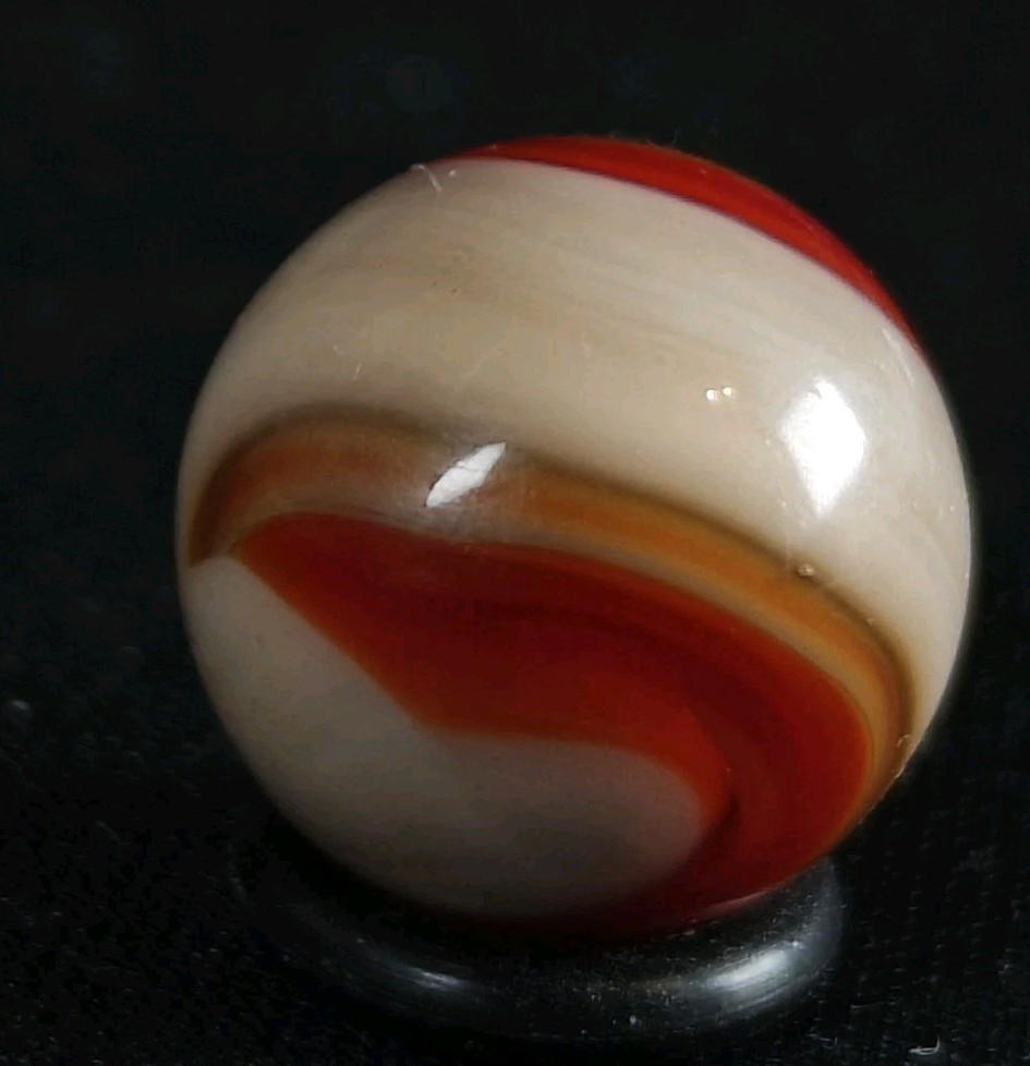Vintage Marble – Akro Corkscrew .66″ Red & Cream , Strawberry Tan