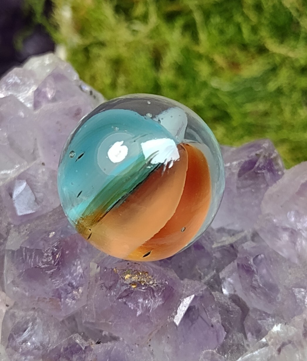 Elegant 💎 NM Turquoise & Peach Cateye Six-Vane “V” Style Vintage Marbles .60″